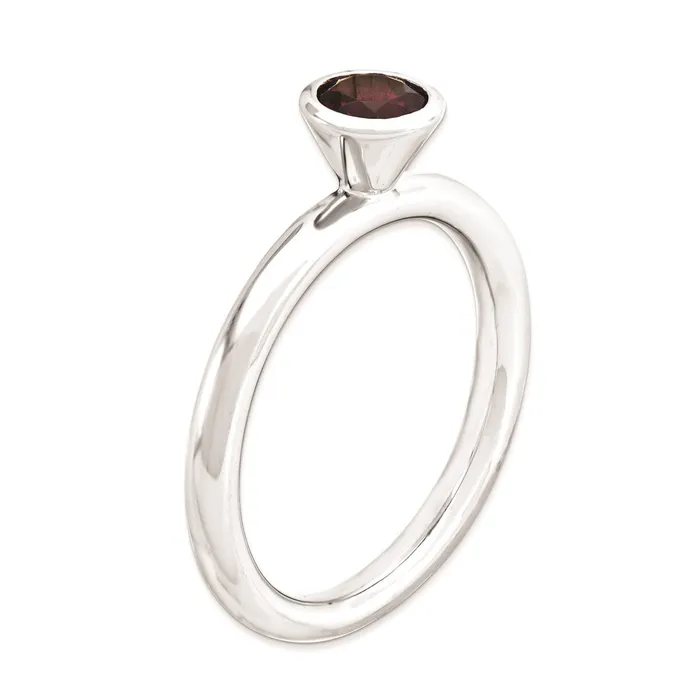 Rings Sterling Silver Stackable Expressions High 5mm Round Rhod Garnet Ring Goldia