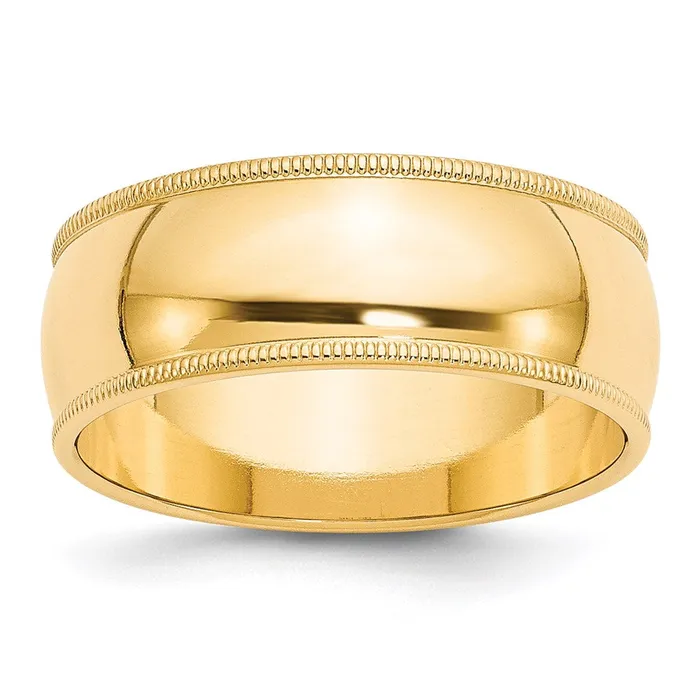 Solid 10K Yellow Gold 8mm Milgrain Half Round MensWomens Wedding Band Ring Size 9 Goldia Rings