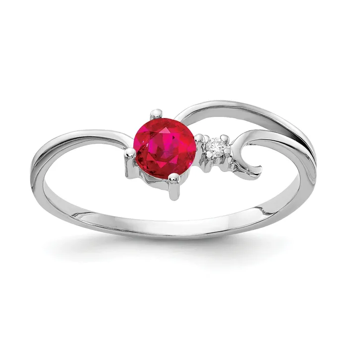 Solid 14k White Gold 4mm Simulated Ruby VS CZ Ring Goldia Rings