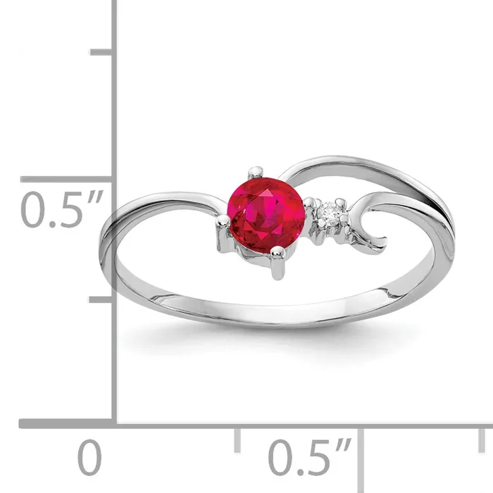 Solid 14k White Gold 4mm Simulated Ruby VS CZ Ring Goldia Rings
