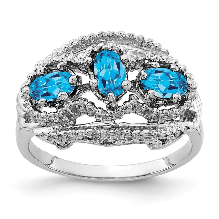 Solid 14k White Gold 5x3mm Oval Simulated Blue Topaz Ring Goldia Rings
