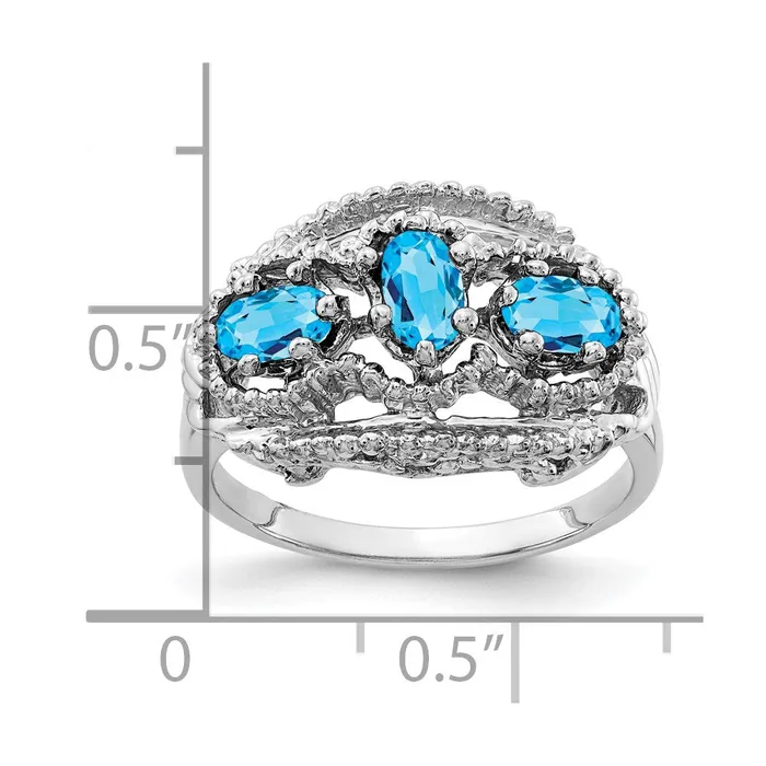 Solid 14k White Gold 5x3mm Oval Simulated Blue Topaz Ring Goldia Rings