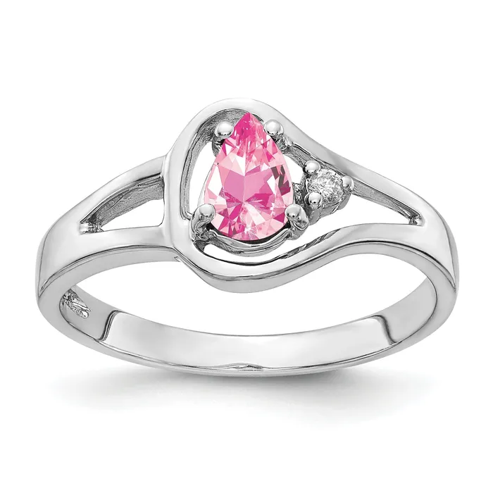 Solid 14k White Gold 6x4mm Pear Simulated Pink Tourmaline VS CZ Ring Goldia Rings