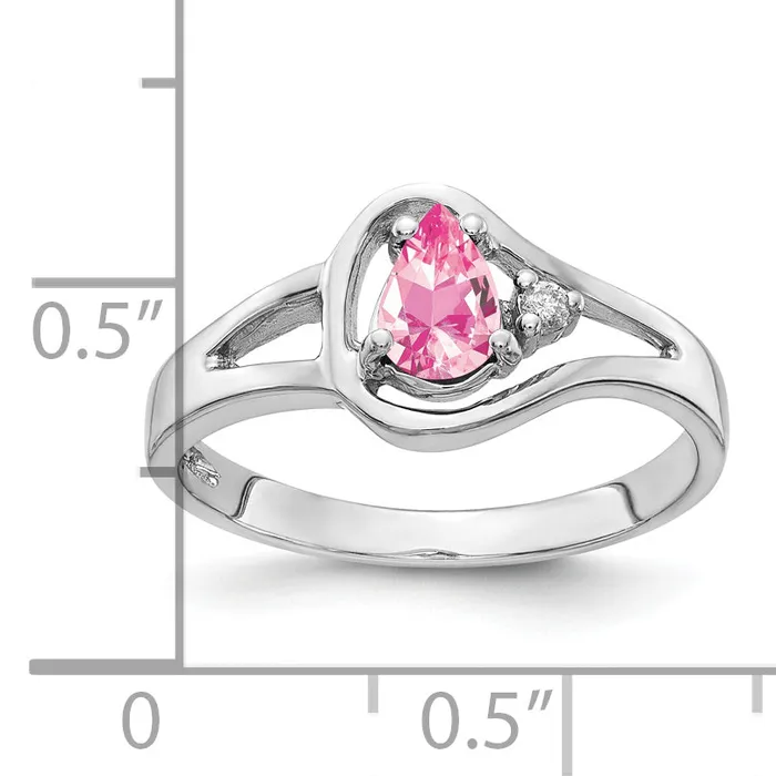 Solid 14k White Gold 6x4mm Pear Simulated Pink Tourmaline VS CZ Ring Goldia Rings