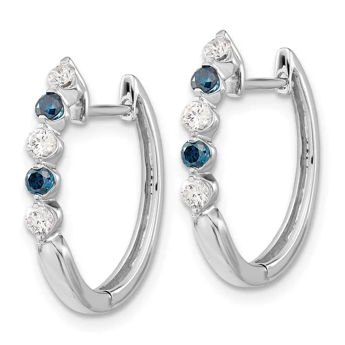 Solid 14k White Gold BlueWhite Simulated CZ Hinged Hoop Earrings Goldia Earrings