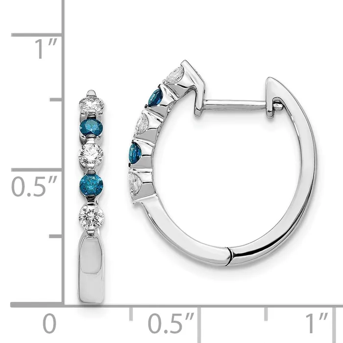 Solid 14k White Gold BlueWhite Simulated CZ Hinged Hoop Earrings Goldia Earrings