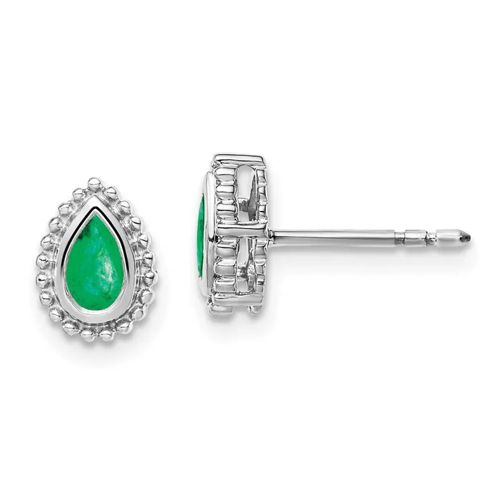Solid 14k White Gold Pear Simulated Emerald Post Earrings Goldia Earrings Solid 14k White Gold Pear Simulated Emerald Post Earrings Goldia Earrings