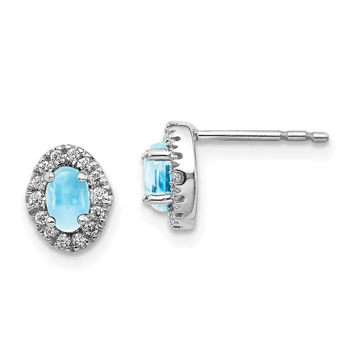 Solid 14k White Gold Simulated CZ and Cabochon Blue Topaz Earrings Goldia Earrings Solid 14k White Gold Simulated CZ and Cabochon Blue Topaz Earrings Goldia Earrings