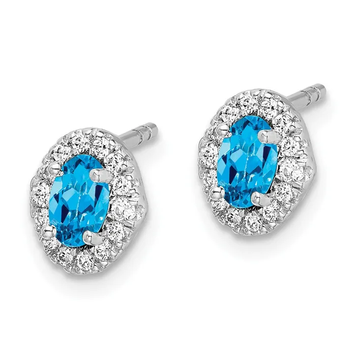 Solid 14k White Gold Simulated CZ and Cabochon Blue Topaz Earrings Goldia Earrings Solid 14k White Gold Simulated CZ and Cabochon Blue Topaz Earrings Goldia Earrings