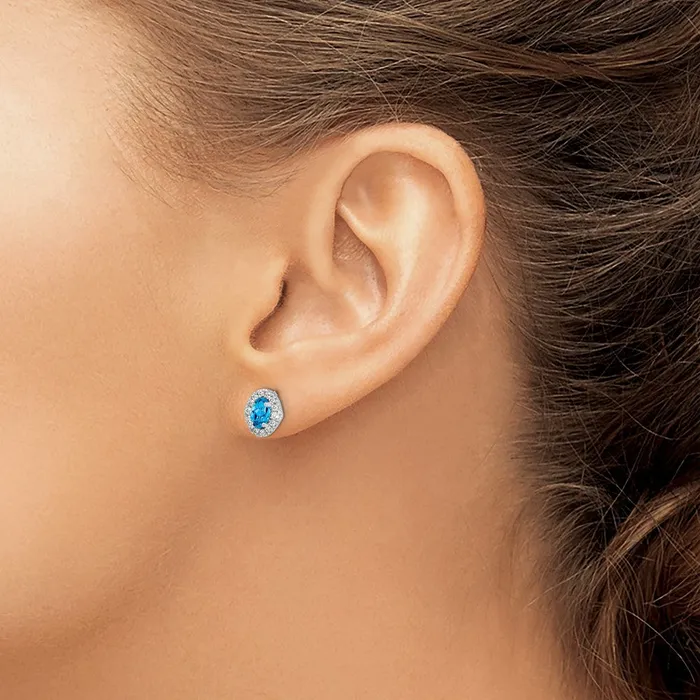 Solid 14k White Gold Simulated CZ and Cabochon Blue Topaz Earrings Goldia Earrings Solid 14k White Gold Simulated CZ and Cabochon Blue Topaz Earrings Goldia Earrings