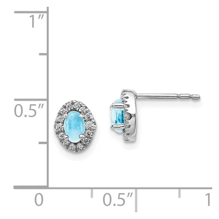Solid 14k White Gold Simulated CZ and Cabochon Blue Topaz Earrings Goldia Earrings Solid 14k White Gold Simulated CZ and Cabochon Blue Topaz Earrings Goldia Earrings