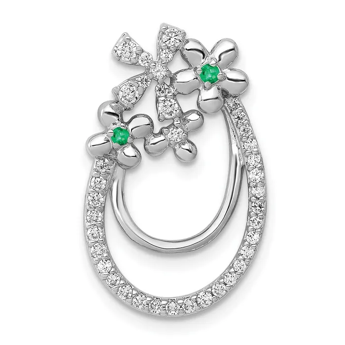 Solid 14k White Gold Simulated CZ and Emerald Flower Chain Slide Goldia Earrings Solid 14k White Gold Simulated CZ and Emerald Flower Chain Slide Goldia Earrings