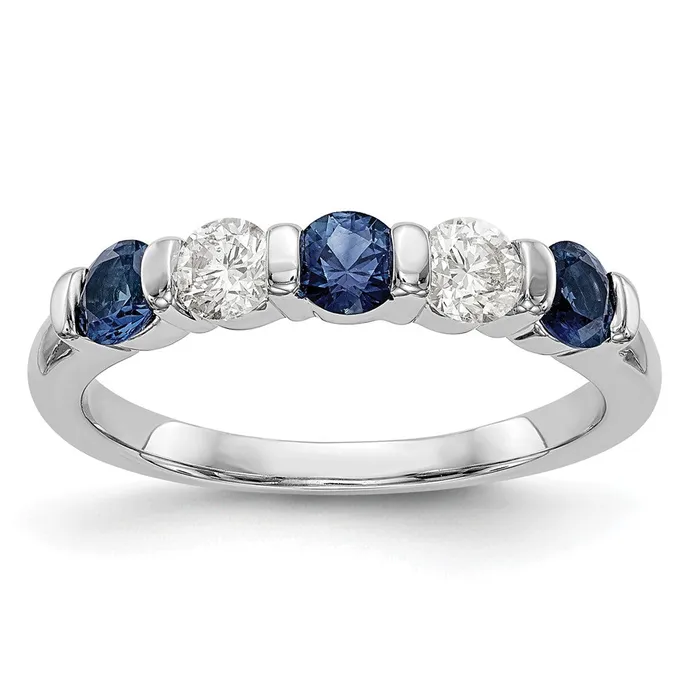 Solid 14k White Gold Simulated CZ wSimulated Sapphire Band Goldia Rings