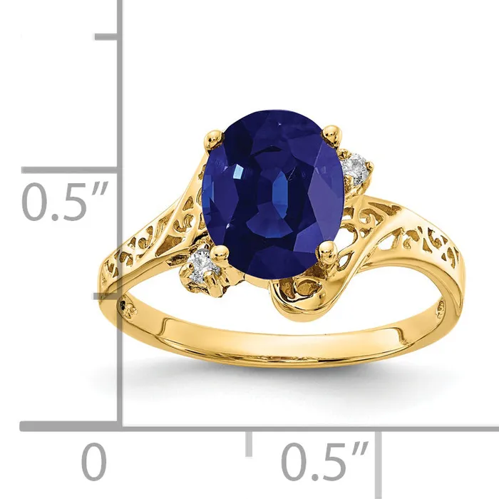 Solid 14k Yellow Gold 9x7mm Oval Simulated Sapphire AA CZ Ring Goldia Rings