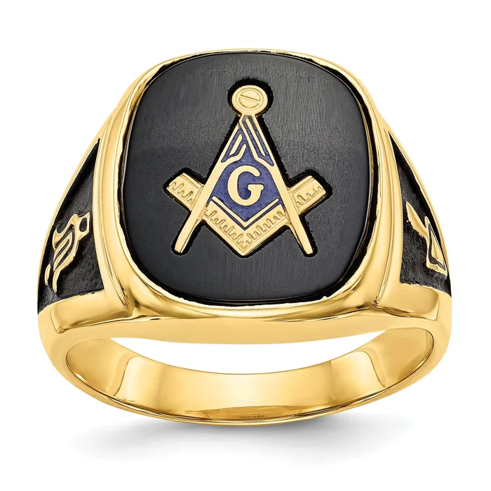 Solid 14k Yellow Gold Mens Masonic Ring Goldia Rings