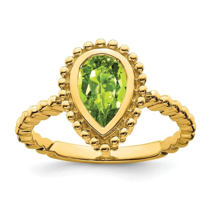 Solid 14k Yellow Gold Pear Simulated Peridot Ring Goldia Rings