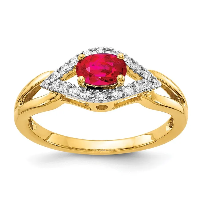 Solid 14k Yellow Gold Simulated CZ and Ruby Ring Goldia Rings