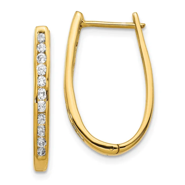 Solid 14k Yellow Gold Simulated CZ Oval Hinged Hoop Earrings Goldia Earrings Solid 14k Yellow Gold Simulated CZ Oval Hinged Hoop Earrings Goldia Earrings