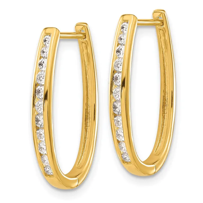 Solid 14k Yellow Gold Simulated CZ Oval Hinged Hoop Earrings Goldia Earrings