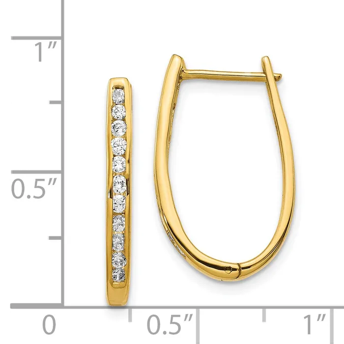 Solid 14k Yellow Gold Simulated CZ Oval Hinged Hoop Earrings Goldia Earrings