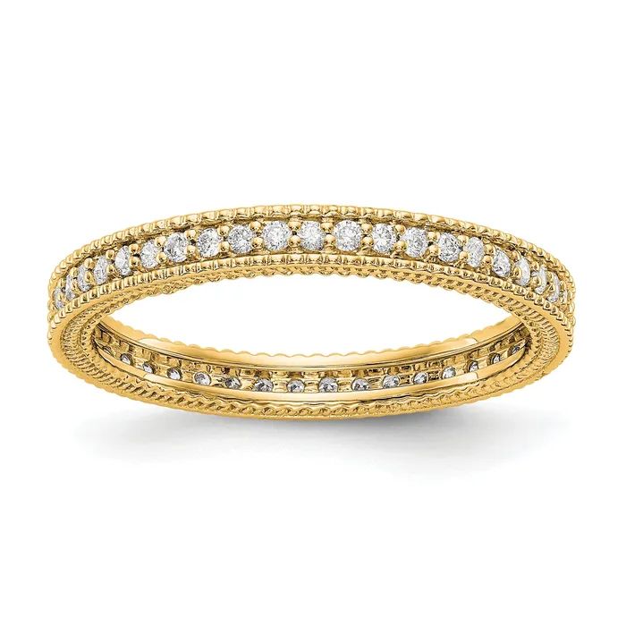 Solid Real 14k Polished 13CT Milgrain Edge CZ Eternity Wedding Band Ring Goldia Rings Solid Real 14k Polished 13CT Milgrain Edge CZ Eternity Wedding Band Ring Goldia Rings