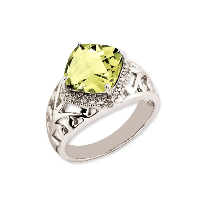 Sterling Silver 14K White Gold Plated CheckerCut Lemon Quartz u0026 Diamond Gemstone Birthstone Ring Fine Jewelry Gift for Her Goldia Rings Sterling Silver 14K White Gold Plated CheckerCut Lemon Quartz u0026 Diamond Gemstone Birthstone Ring Fine Jewelry Gift for Her Goldia Rings