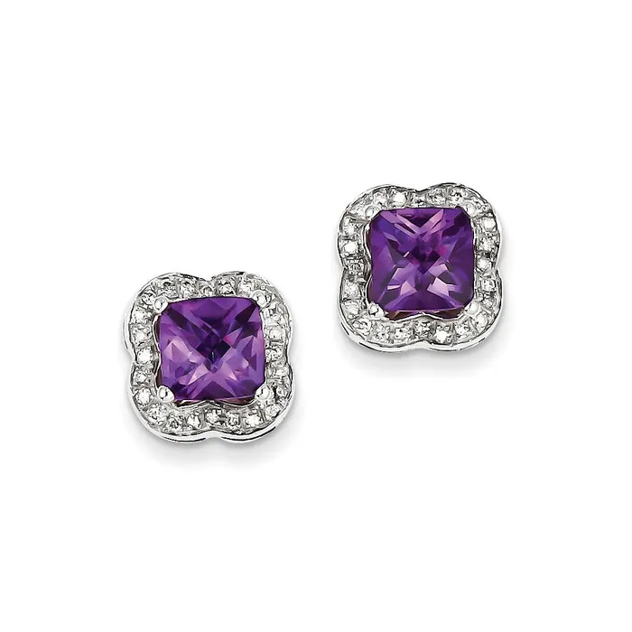 Sterling Silver Diamond and Amethyst Post Earrings Goldia Earrings