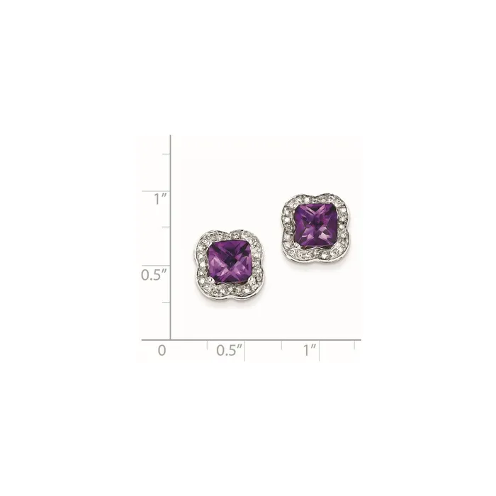 Sterling Silver Diamond and Amethyst Post Earrings Goldia Earrings