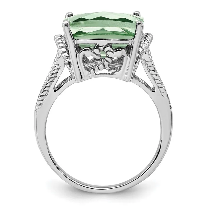 Sterling Silver Rhodium CheckerCut Green Quartz Ring Goldia Rings