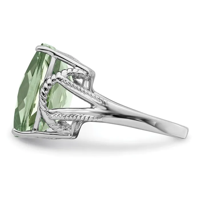 Sterling Silver Rhodium CheckerCut Green Quartz Ring Goldia Rings