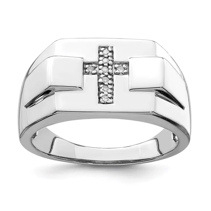 Sterling Silver Rhodium Diamond Cross Signet Ring Goldia Rings
