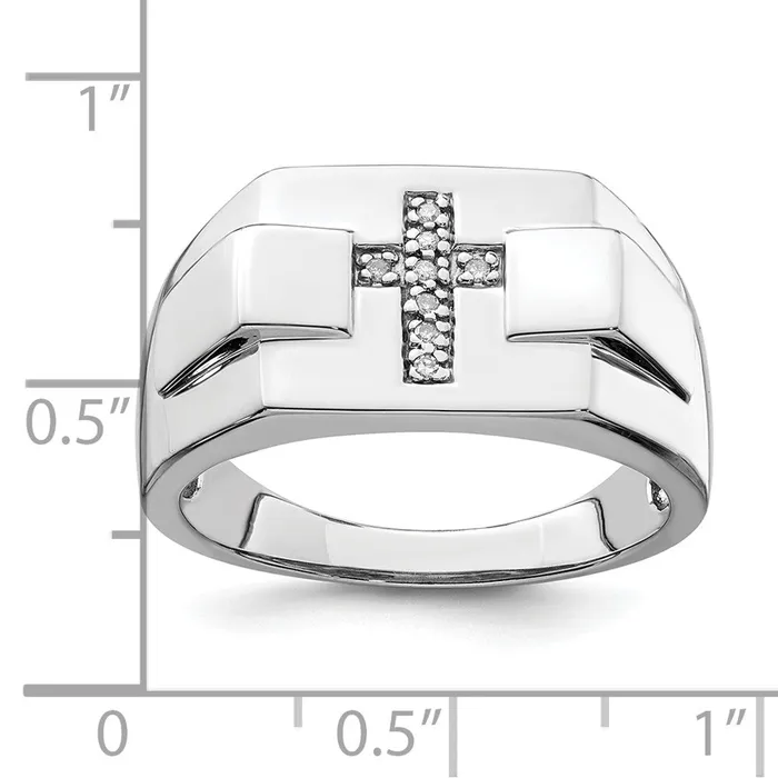 Sterling Silver Rhodium Diamond Cross Signet Ring Goldia Rings