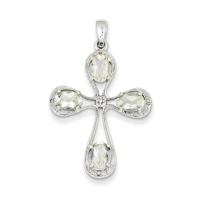 Sterling Silver Rhodium Green Quartz u0026 Diamond Cross Pendant Goldia Necklaces Sterling Silver Rhodium Green Quartz u0026 Diamond Cross Pendant Goldia Necklaces