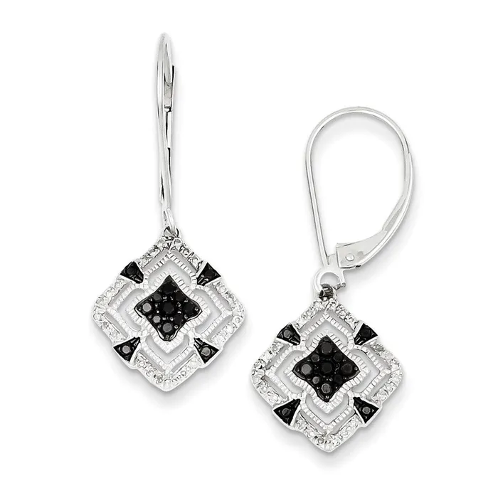 Sterling Silver Rhodium Plated Black u0026 White Diamond Leverback Earrings Goldia Earrings Sterling Silver Rhodium Plated Black u0026 White Diamond Leverback Earrings Goldia Earrings