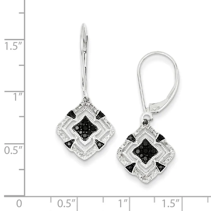 Sterling Silver Rhodium Plated Black u0026 White Diamond Leverback Earrings Goldia Earrings