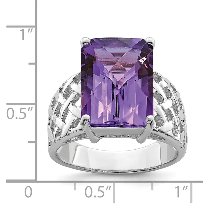 Sterling Silver Rhodiumplated CheckerCut Amethyst Ring Goldia Rings