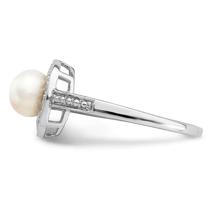 Sterling Silver Rhodiumplated Diamond u0026 FW Cultured Pearl Ring Goldia Rings