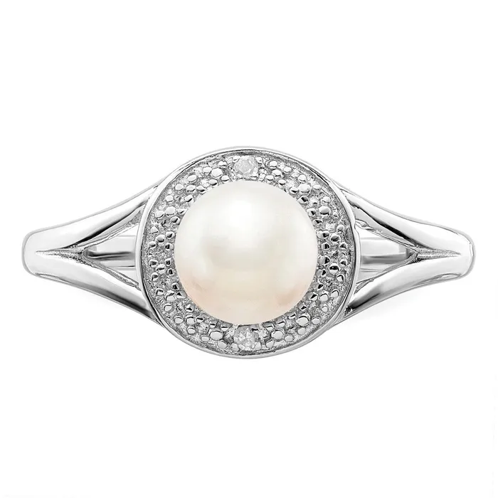 Sterling Silver Rhodiumplated Diamond u0026 FW Cultured Pearl Ring Goldia Rings