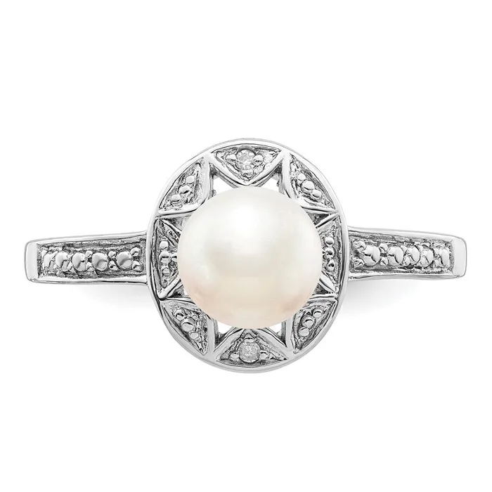 Sterling Silver Rhodiumplated Diamond u0026 FW Cultured Pearl Ring Goldia Rings
