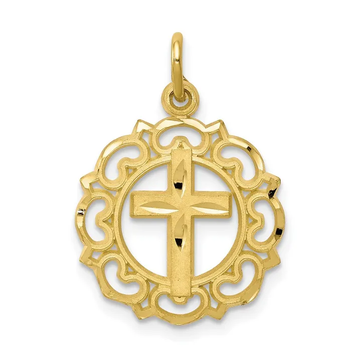 10K Cross In Frame Charm TreasureFineJewelers Charm Necklaces