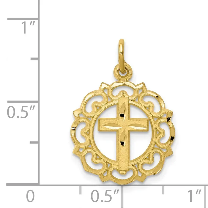 10K Cross In Frame Charm TreasureFineJewelers Charm Necklaces