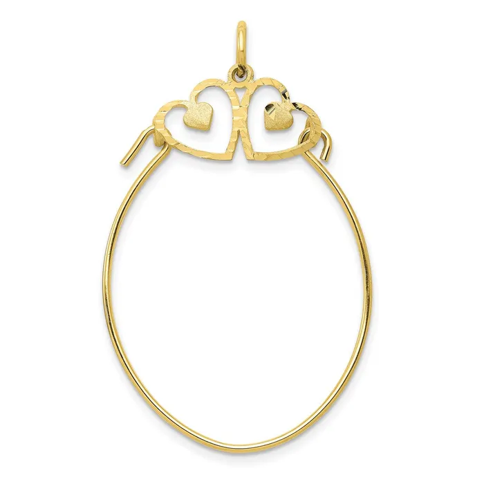 10k Double Heart Charm Holder TreasureFineJewelers Charm Necklaces