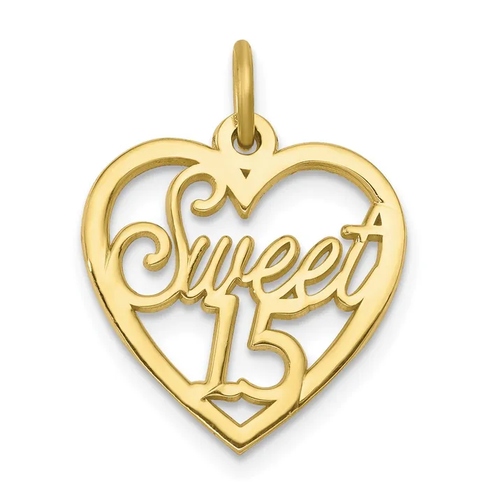 10K SWEET 15 In Heart Charm TreasureFineJewelers Charm Necklaces