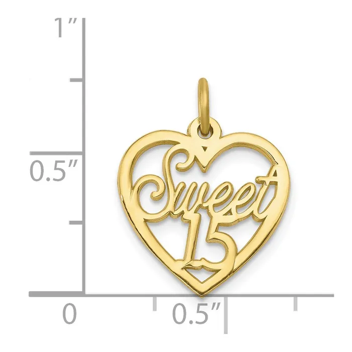 10K SWEET 15 In Heart Charm TreasureFineJewelers Charm Necklaces