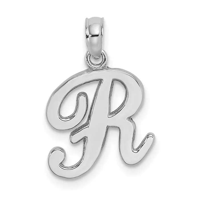 10K White Gold Polished R Script Initial Charm TreasureFineJewelers Charm Necklaces 10K White Gold Polished R Script Initial Charm TreasureFineJewelers Charm Necklaces