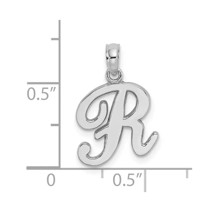 10K White Gold Polished R Script Initial Charm TreasureFineJewelers Charm Necklaces
