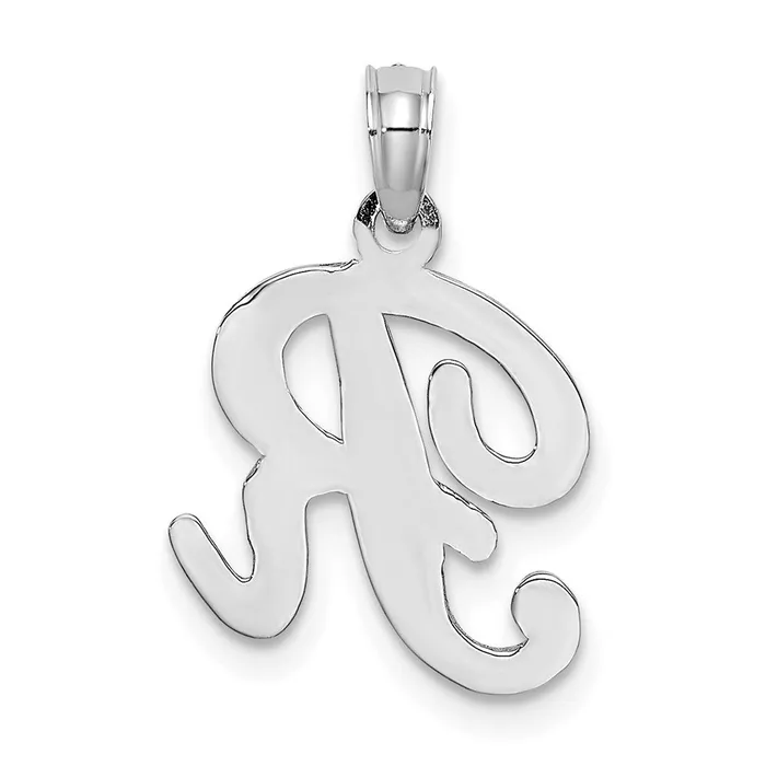 10K White Gold Polished R Script Initial Charm TreasureFineJewelers Charm Necklaces