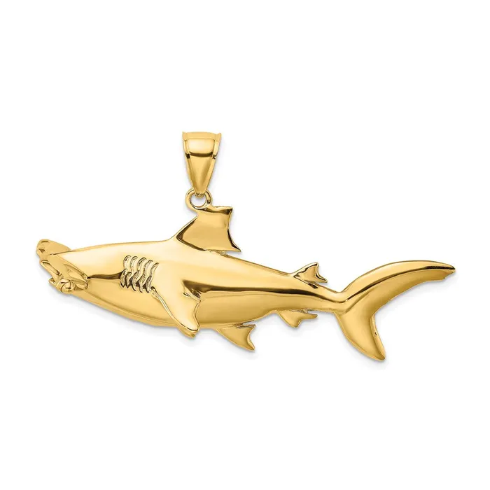 14K 3D Hammerhead Shark Charm TreasureFineJewelers Charm Necklaces