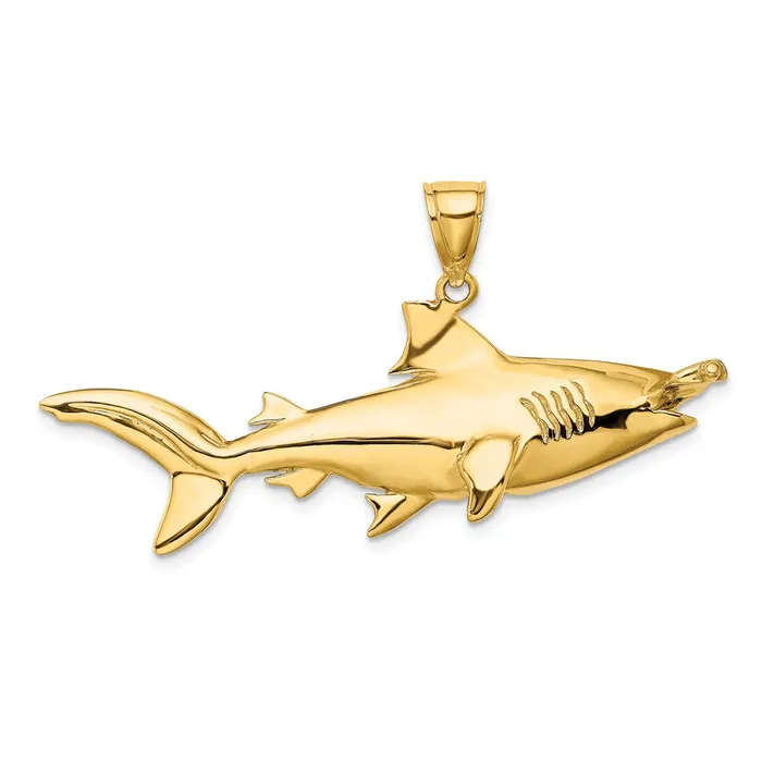 14K 3D Hammerhead Shark Charm TreasureFineJewelers Charm Necklaces