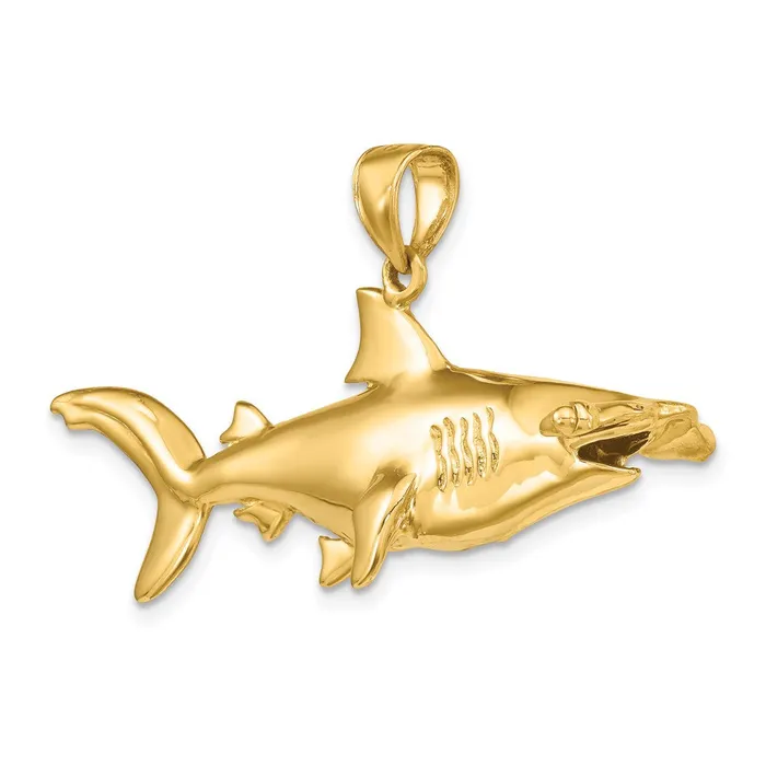 14K 3D Hammerhead Shark Charm TreasureFineJewelers Charm Necklaces